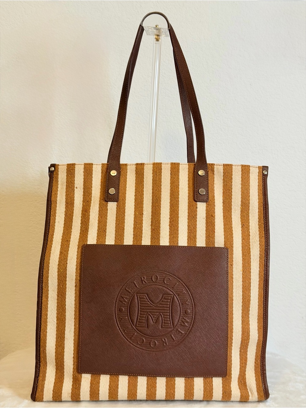 Metrocity Striped Brown and Cream Tote Bag